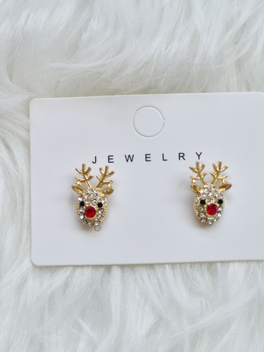 Gold-tone Rhinestone Reindeer Earrings